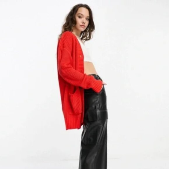 Banana Republic 100% Cotton Knit Button Up Cardigan - Medium in Vibrant Red - Picture 1 of 9